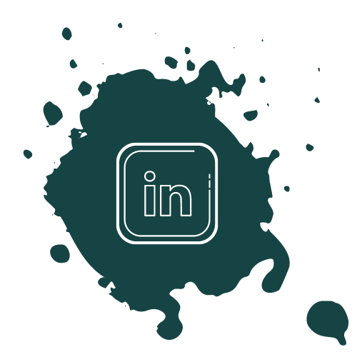 Linked in icon against blue paint splatter background.